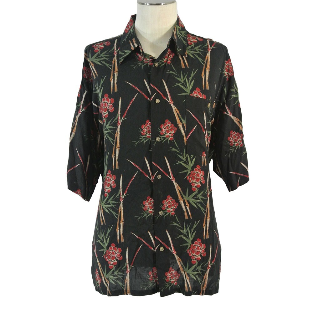 Puritan Hawaiian Shirt Men XL Black Floral Tiki Aloha Tropical Rayon Button Up